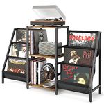 Record Player Stand with Vinyl Storage, Record Player Table with Record Storage 200 Albums, Turntable Stand with Record Holder Vinyl Display Shelf, Record Cabinet Media Stereo (Black)