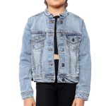 NOROZE Girl's Western Style Jacket Collarless Denim Jacket, Light Blue Washed Jeans Kids Classic Trucker Jacket Denim Biker Casual (11-12 Years, Light Blue)