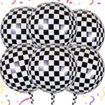 Black and White Checkered Balloons - 22 Inch, Pack of 6 | 4D Checker Balloons, Checkered Flag Balloons, Race Car Balloons | Checkered Flag Party Supplies, Race Car Birthday Party Supplies