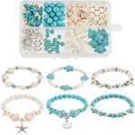 SUNNYCLUE 1 Box 6 Sets Ocean Theme Bracelet Making Kit Starfish Beads Turtle Beads Bulk Boho Hawaii Shell Charms Blue Ocean Bead Sea Animal Bead Shell Beads for Jewellery Making Kits DIY Supplies