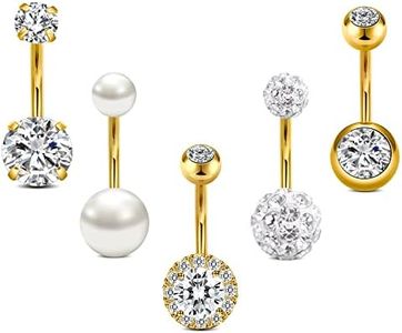 Crdifu 5 uds Barras de Oro para el Ombligo 10mm Acero quirúrgico 14G Ombligo Anillos Piercing joyería