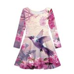 Showudesigns Hummingbird Dress Girls 8-10 Years Pink Cherry Blossom Dresses Shirts Tops Long Sleeve Tunic Tops Teens Dressy Casual Outfits Dress Shirts Spring Birds