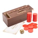 Extguds Wooden Coin Drop Game,Penny Game with 50 Coins,Game Box and 1 Dice for 2-6 Players.A Fun Board Game to Interact with Family and Friends