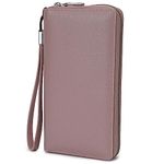 Women RFID Blocking Wallet Leather Zip Around Phone Clutch Large Travel Purse Wristlet (Dark Pink)