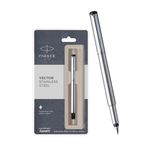 Parker Vector Stainless Steel Chrome Trim Fountain Pen (Fine Nib) | Unique Gifts For Professionals | Premium Pens For Personal & Professional Use