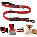 EASTLION Bungee Dog Lead Shock Absorbing Strong Dog Leash with Car Seat Belt,Two Padded Handle No Pull Reflective Traffic Control,Pet Elastic Rope for Small Medium Large Dogs,Red