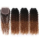 YanT HAIR 8A Grade Peruvian Virgin Hair Kinky Curly Human Hair Weave Bundles 16 18 20 with 14" Free Part 4 * 4 Lace Closure