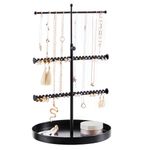 BTGGG Jewellery Stand Jewellery Organiser for Earring Necklace Storage Organiser Height Adjustable Necklace Earring Display Stand with Metal Tray Jewelry Stand Gift for Girls Women,Black