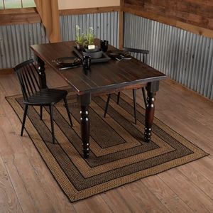 VHC Brands Farmhouse Jute Rectangular Rug 60x96 Country Braided Flooring, Country Black and Tan