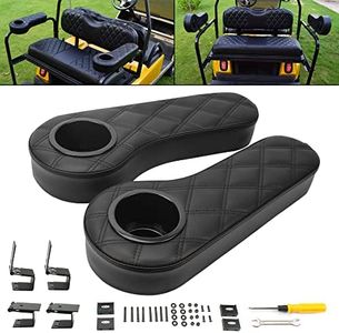 NOKINS Golf cart flip armrest with Cup Holder, no Drilling Required, for Club car/EzGo/Yamaha, Club cart Black Stitching armrest kit