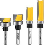 BAYTORY Pattern Flush Trim Router Bit Set with 1/4 inch Shank, 2Pcs 1/2" & 2Pcs 3/4" Cutting Diameter Carbide Mortising Bits with Top Bearing Prevent Tear-Out, Template Woodworking Cutter Tool