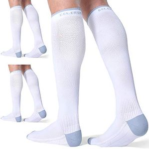 CelerSport 3 Pairs Compression Socks for Men and Women 20-30 mmHg Running Support Socks, White (3 Pack), XX-Large