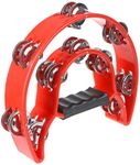 Half Moon Musical Tambourine Double Row Metal Jingles Hand Held Percussion Drum Multicolor for KTV Party with Ergonomic Handle Grip (Red)