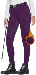 FitsT4 Sports Women's Winter Horse Riding Pants with Zipper Pockets Full Seat Riding Tights Fleece Lined Equestrian Breeches for Women Purple S