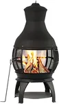 BALI OUTDOORS Wood Burning Fire Pits Chimenea Outdoor Fireplace Wooden Firepit, Brown-Black