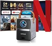 Mini 4K Projector【Netflix Officially & Dolby Audio】25000Lumen FHD 1080P Smart Portable Projector,TOF 1s Focus,WiFi6 Bluetooth 50% Zoom Short Throw Home Cinema Projectors for Bedroom,Outdoor, Kid Gifts