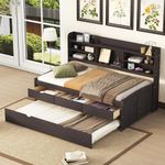 Harper & Bright Designs Twin Captain's Bed with Trundle and Three Storage Drawers, Wooden Twin Size Daybed Frame with Built-in Bookshelves for Girls Boys ,Antique Natural