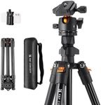 K&F Concept 64 inch/163cm Camera Tripod, Lightweight Aluminum Travel Outdoor Tripod with Ball Head Load Capacity 20kg/44lbs, Phone Holder, for DSLR Cameras K234A0+BH-28L