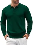 COOFANDY Men's Classic Polo Shirts Long Sleeve Casual Dress Shirts Fitted Business Shirts Dark Green