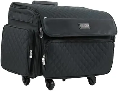 Everything Mary XL Rolling Sewing Machine Case – Black Quilted Craft Bag with 4 Wheels – Collapsible Organizer Compatible with Brother, Singer & Most Sewing Machines
