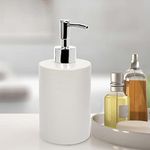 Anko 350 mL Ribbed White Stoneware Liquid Soap Dispenser for Bathroom | Ceramic Handwash dispenser with Pump | Handwash Bottle | Soap Dispenser for Wash Basin | Kitchen Liquid Dispenser