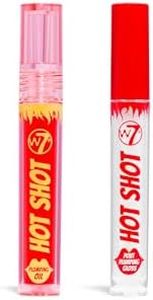 W7 Hot Shot Lip Plumping Duo - Hot Shot Gloss & Hot Shot Oil - 2Pcs Set - Non-Sticky, High-Shine Plumping Finish