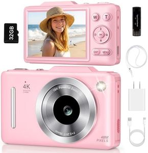 Digital Camera 4K Autofocus Vlogging Camera for Photography with 16X Zoom Anti Shake, 32GB Card, 48MP Compact Portable Point and Shoot Camera for Kids Boys Girls Teens Beginner(Pink)