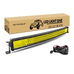 SKYWORLD 32 inch 405W LED Light Bar, Curved Triple Row 7D Yellow Amber Flood Spot Combo Beam Off Road Work Driving Fog Lights with Wiring Kit for Polaris RZR Car ATV UTV SUV Truck Boat