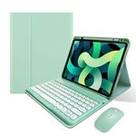 iPad Mini 6th Generation Keyboard Case with Bluetooth Mouse Round Key Cute iPad Mini 6 2022 Removable Color Keyboard Cover，Mint Green