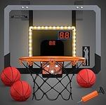 HYES Mini Basketball Hoop Indoor, Door Basketball Hoop with 3 Balls & Inflator, Basketball Toy Gifts for Kids Boys Girls Teens Adults, Suit for Bedroom/Office/Outdoor