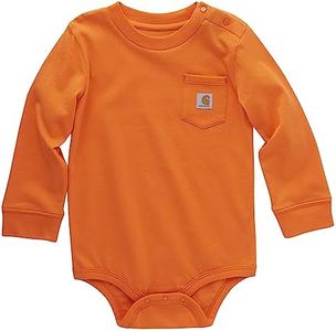 Carhartt Kid's CA5002 Long-Sleeve Pocket Bodysuit, Exotic Orange, 18 Months