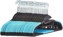 Amazon Basics Non-Slip Heavy Duty Plastic Hanger with Rubber and Horizontal Bar, Blue (30-Pack)