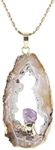 TUMBEELLUWA Natural Agate Pendant Necklace Druzy Irregular Slice Healing Crystal Quartz Handmade Jewelry for Women,Agate Druzy with Amethyst