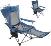REDCAMP 2 in 1 Folding Camping Chair with Removable Footrest, Portable Mesh Reclining Camp Lawn Chairs with Detachable Table for Adults, Blue