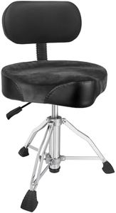 AKOLT Saddle Drum Throne with Backrest, Heavy Duty Drum Seat, Hydraulic Drum Stool, Height Adjustable Suede Drum Chair, Motorcycle Style, for Adults Drummers Grey