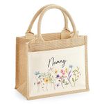 Personalised Floral Jute Tote Bag - Customisable Large Shopping Bag with Cotton Pocket - Perfect Mother’s Day Gift, Birthdays & More - For Mum, Grandma, Nanny