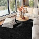 FVVRAX Area Rugs Living Room Rug, Soft Fluffy Shaggy Bedroom Rug Floor Carpet with Durable Anti-slip Backing, Carpets for Kids Girls Dorm Nursery Bedside Rug, 122x183cm, Black