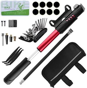 Qoosea Kit D'outils pour Vélo Outil de Réparation Sacoches avec Mini Pompe 120 PSI Outils Multifonction Pièce Crowbar pour Plein Camping Air