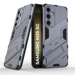 Prime Retail Rugged Hard Back Case Cover for Samsung Galaxy M35 - Military-Grade Armor with Screen & Camera Guard, Dual-Layer Shockproof Design, Raised Edges, and Built-in Kickstand - Space Gray