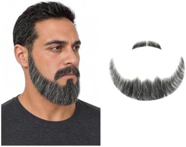 HC Honey Coco Black with Gray Highlights Real Human Hair Stick-On Beard and Mustache with Adhesive Tape for Costumes