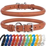 CollarDirect Rolled Leather Dog Collar, Soft Padded Round Puppy Collar, Handmade Genuine Leather Collar Dog Small Large Cat Collars Black Pink Red Purple Blue (Fits 15"-18" Neck, Brown)