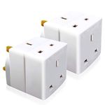 EXTRASTAR 2 Way Double Block Mains Adaptor, 3 Pins Socket Splitter Extension UK Plug, 13A Fused Wall Adaptor Power Extender for Laptop, Computer, TV, DVD and More（2 Pack）