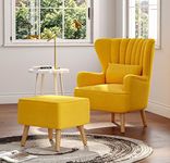 SiedA Wing Chair for Living Room, Bedroom with Ottoman/Footrest, High Back Single Seater Sofa to Relax and Read (Wood,Polyester,Yellow)