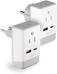 Ceptics European Travel Plug Adapter, Schuko QC 3.0 & PD Safe Dual USB & USB-C - 2 USA Socket - Compact & Powerful - Use in Greece Italy Switzerland Turkey Portugal - Type C, E/F - Fast Charging