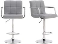 Millhouse Pair of Cuban Bar Stools Set of 2 with Arms Leatherette Exterior, Adjustable Swivel Gas Lift, Chrome Footrest Base for Breakfast Bar DM717 (SilverGrey-)