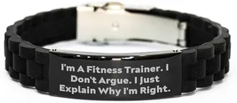 CUCOLUS Fitness Trainer Gift Idea, I'm A Fitness Trainer. I Don't Argue. I Just Explain Why I'm Right. Glide lock Clasp Black Stainless Steel Adjustable Silicone Christmas Jewelry