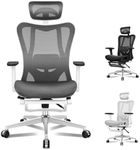 ALFORDSON Ergonomic Mesh Office Chair with 3D Armrest, Executive Study Computer Chair with Adjustable Headrest & Footrest, Recline & Tilt Gaming Desk Chair with Adaptive Lumbar Support, White & Black