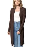 MBJ Womens Solid Long Sleeve Open Front Long Cardigan - Brown -