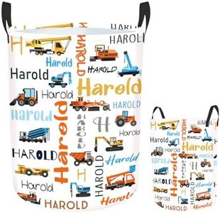 Rucekia Personalized Laundry Basket for Kids Boys Girls Adults, Custom Baby Name Truck Laundry Baskets for Nursery, Customize Boys Laundry Hamper, Personalized Gift with Baby Name