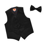 Dan Smith DGEE0001-2XL Black Solid Microfiber Designer Waistcoat Satin Birthday Presents Vest Matching Bow Tie